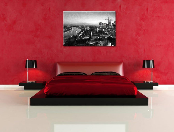Pixxprint Frankfurt am Main Skyline Kohle Effekt, Format: 100x70 auf Leinwand, 100x70