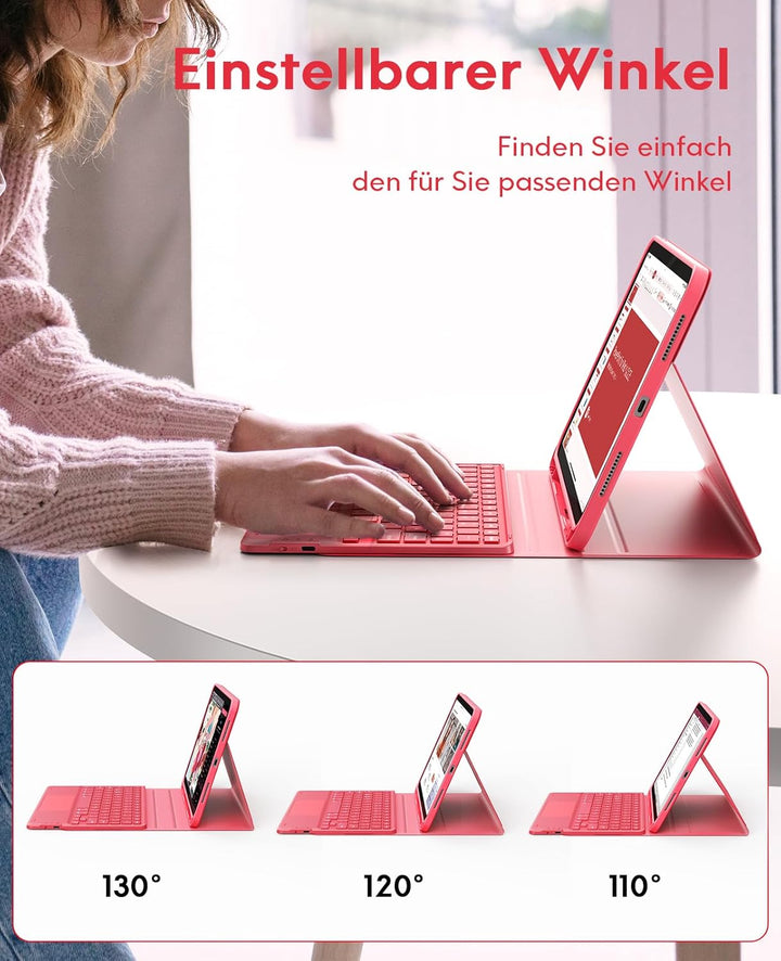 CHESONA Hülle mit Tastatur für iPad 10 Generation/11 Generation A16 2025, 7 Farben Beleuchtung, Mult