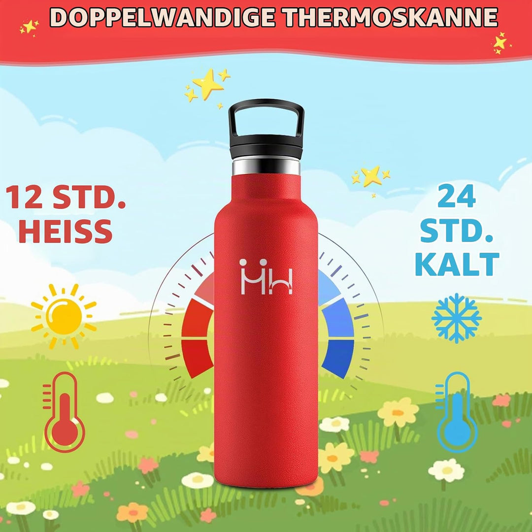 HoneyHolly Trinkflasche Edelstahl 500ML, BPA-Frei, Trinkflasche Kinder, Auslaufsichere Isolierflasch