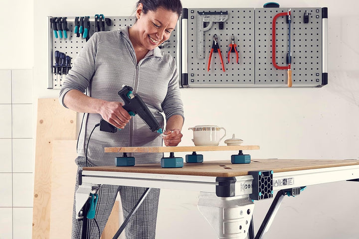 wolfcraft Multifunktionale Werkstückauflagen I 6892000 I Rutschfeste Auflage für Werkstücke, 4 Stück