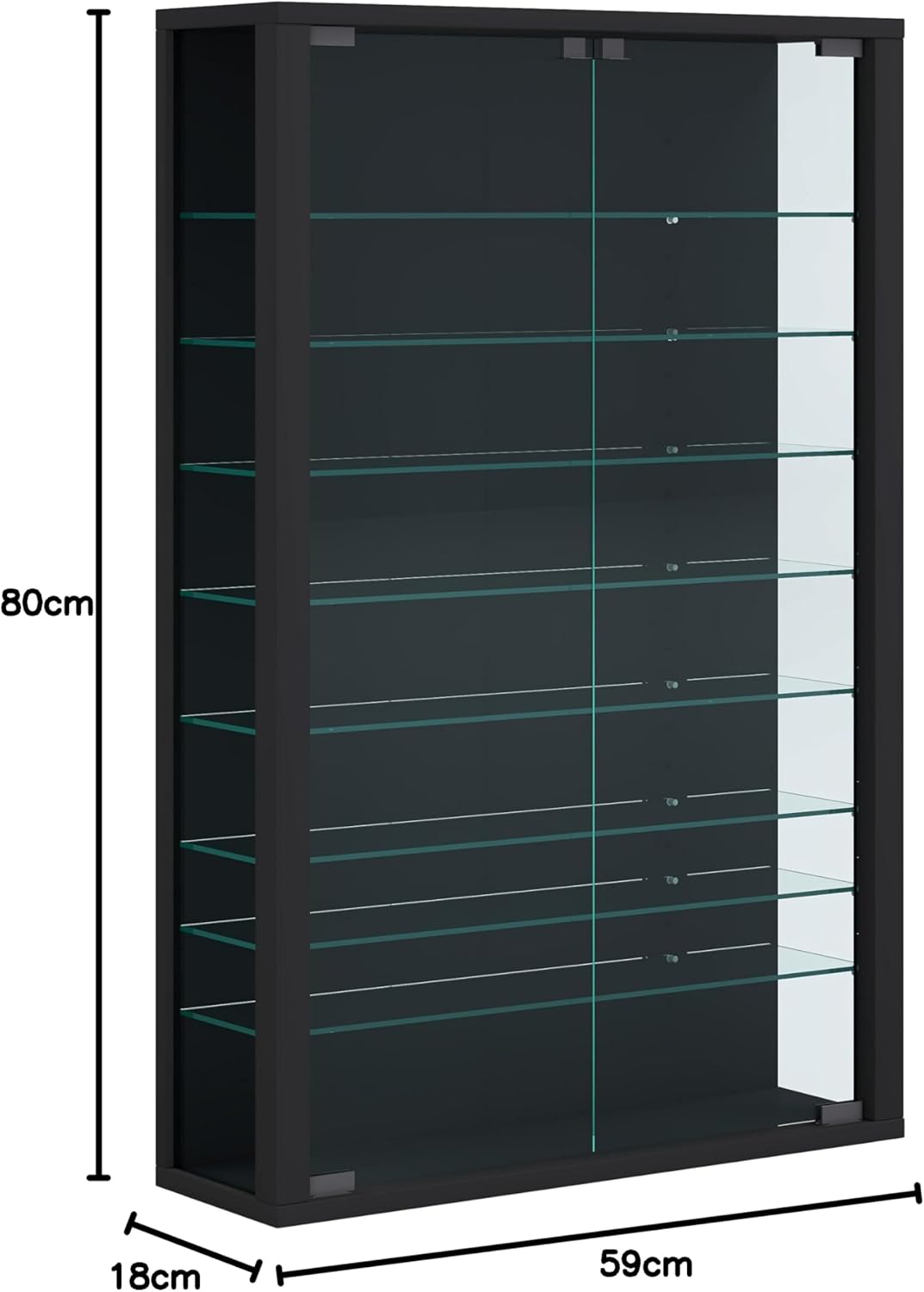 VCM Glasvitrine hängend | Vitrine Glas mit ESG-Sicherheitsglas | Masse: H. 91 x B. 59 x T. 18 cm | H