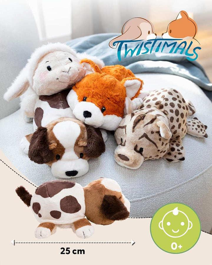 Kuscheltier Katze &amp; Hund 25cm mit Wendefunktion 2in1 - beige - Stofftier aus weichem Plüsch, niedlic