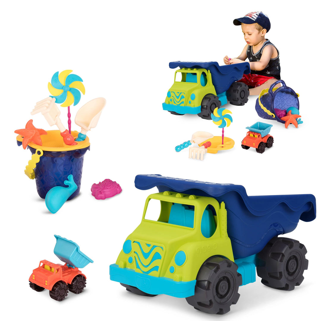 B. toys Sandspielzeug 10 Teile Grosser Kipplaster mit Eimer – Sandkasten Spielzeug, Strand, Spielpla