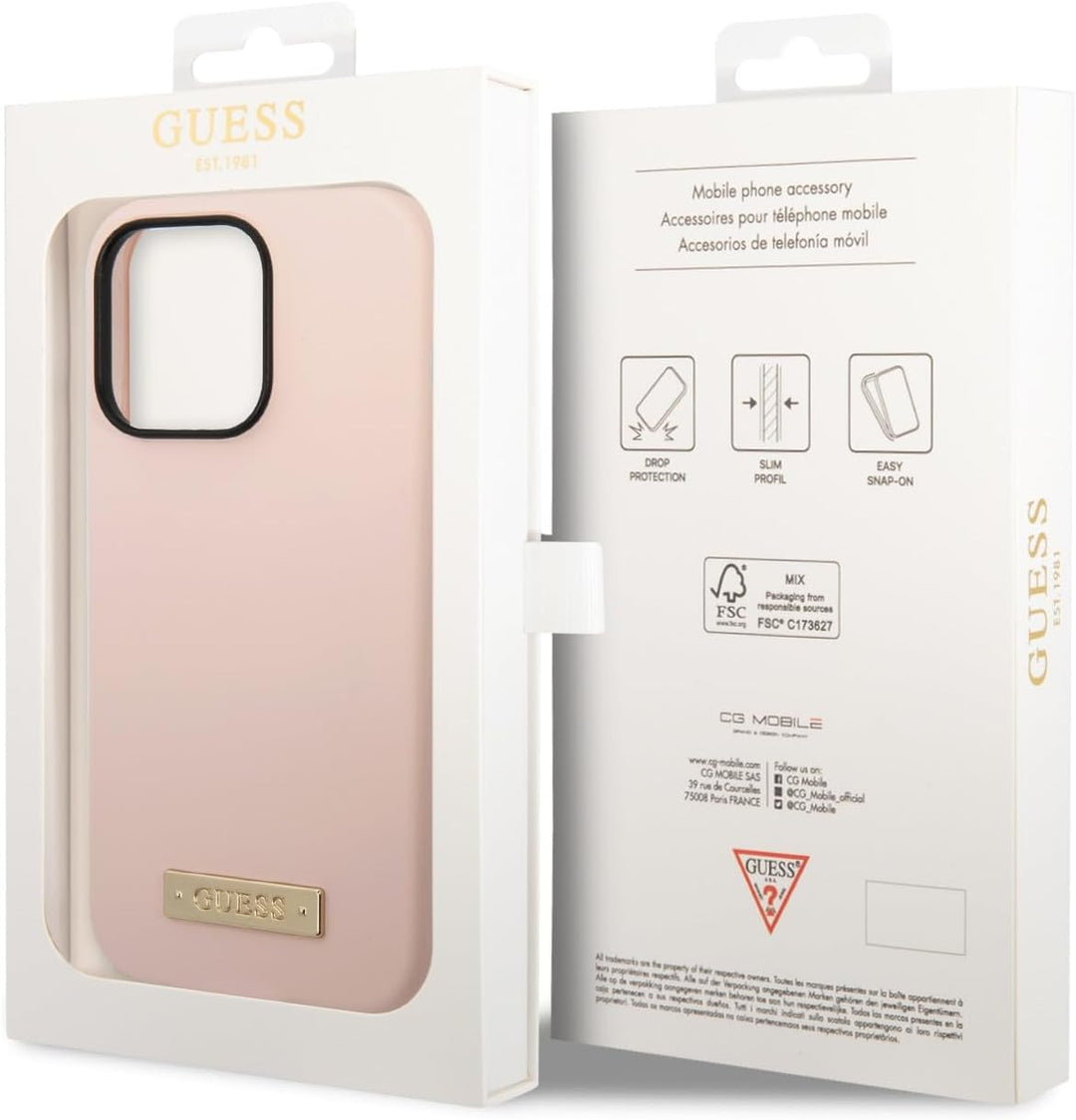 Guess GUHMP14XSBPLP hülle für iPhone 14 Pro Max 6,7" rosa/pink Hard case Silicone Logo Plate
