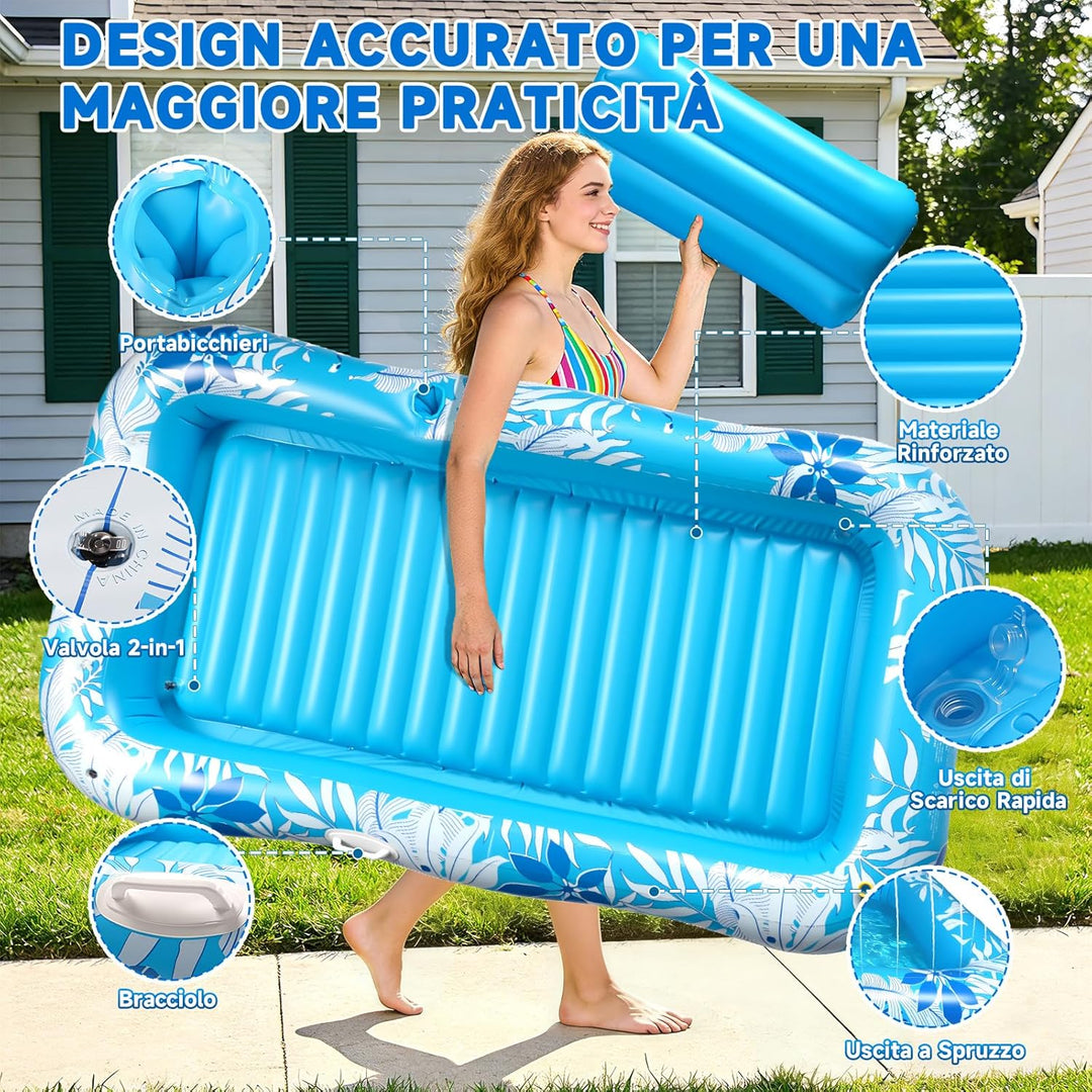 Luftmatratze Pool Erwachsene, Aufblasbares Schwimmbett mit Sprinkler & Getränkehalter, Grosse Wasser