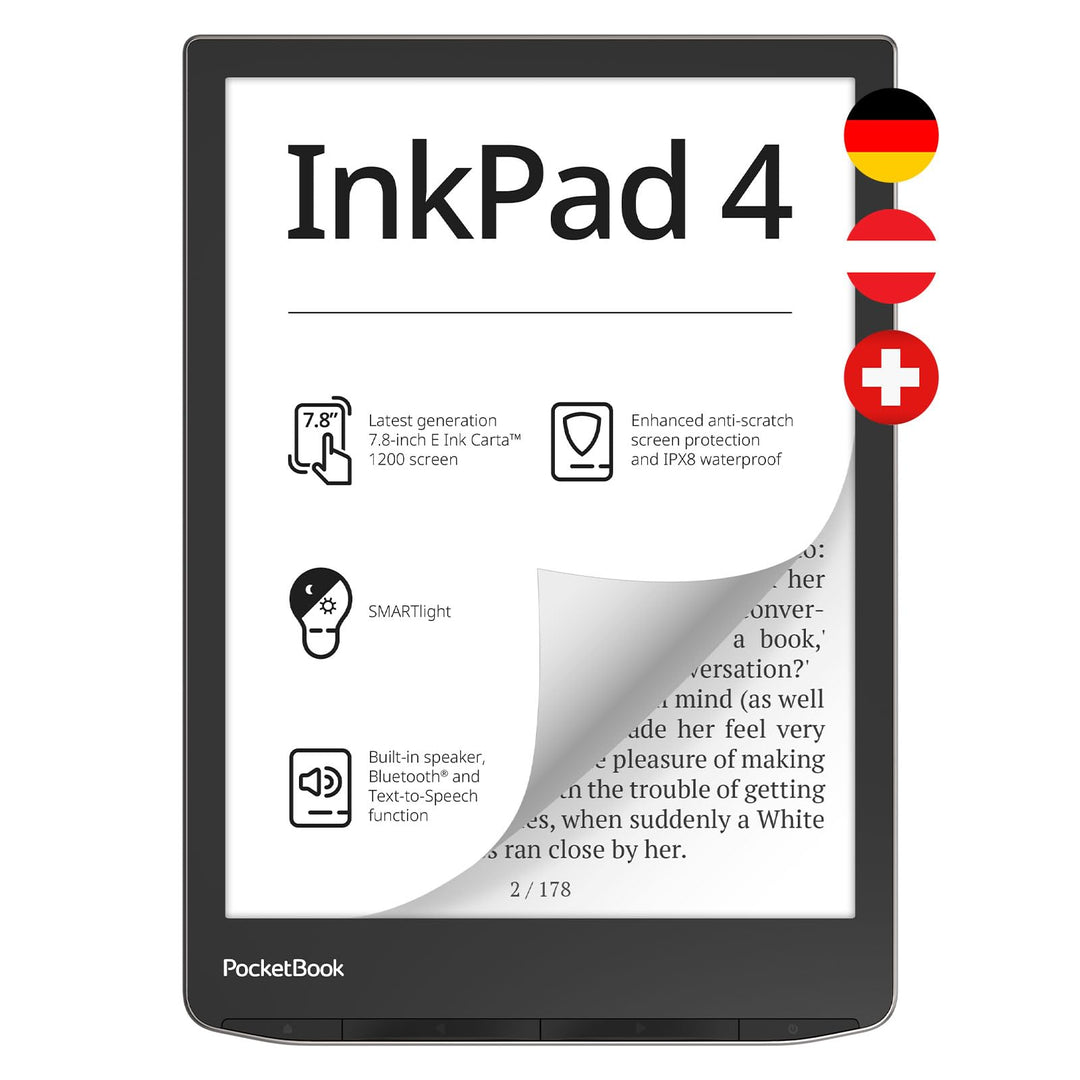PocketBook e-Book Reader InkPad 4 (deutsche Version) 32 GB Speicher, 19,8 cm (7,8 Zoll) E-Ink Carta