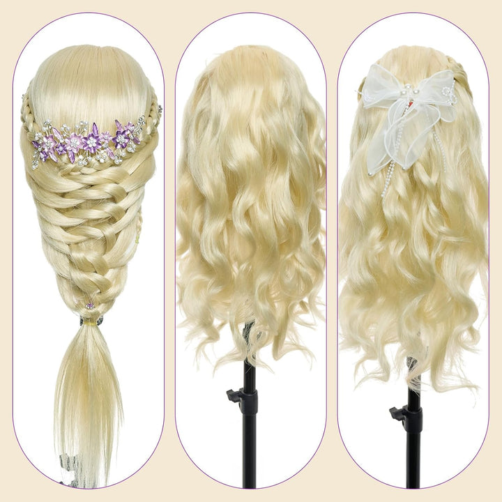 Frisierkopf 50% Echthaar Übungskopf Frisierkopf Puppenkopf zum Frisieren Trainingsköpfe für Friseure