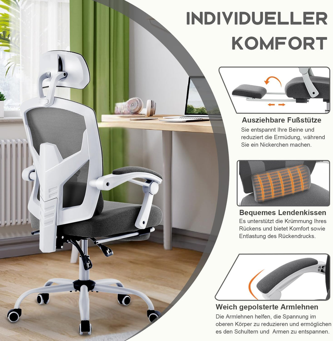 DUMOS Bürostuhl Ergonomisch - Ein Schreibtischstuhl mit Komfortarmlehnen, Ausgestattet mit Einer Beq