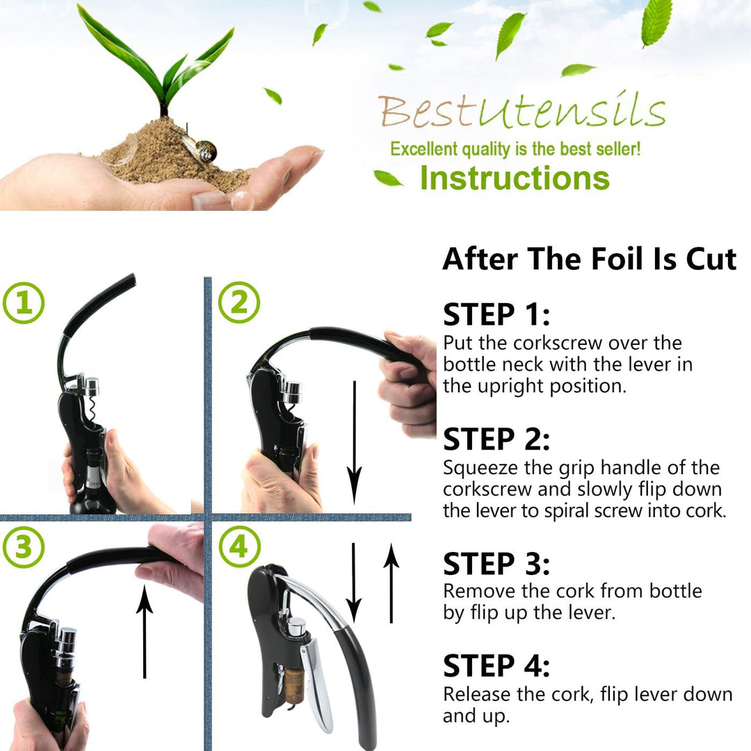 Best Utensils Profi-Flaschenöffner, Zinklegierung, mit Hebel, Korkenzieher, mit Folienschneider, Kel