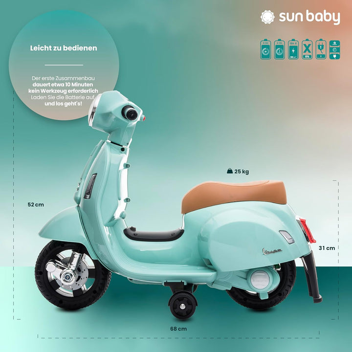 Vespa Kinderroller Elektroroller Kinder Elektrofahrzeug Kinderfahrzeug (Grün), grün
