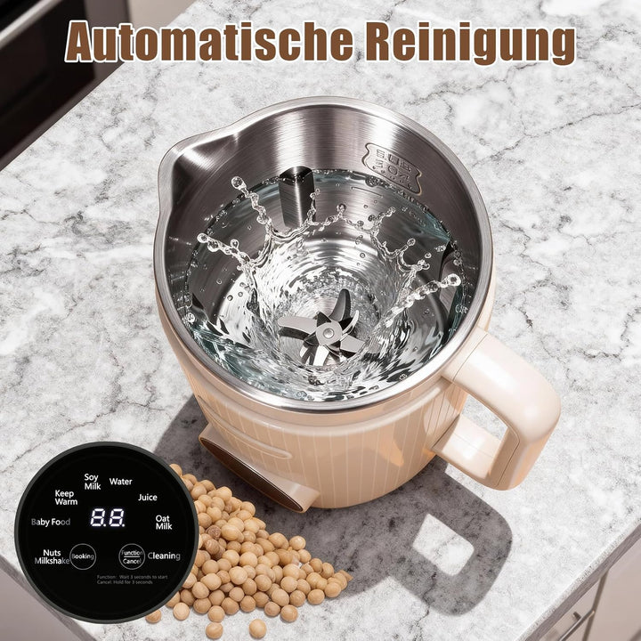 8 in 1 Nussmilchmaschine, 1200ml Automatische Sojamilchmaschine mit Temperaturregelung, 12 Klingen,
