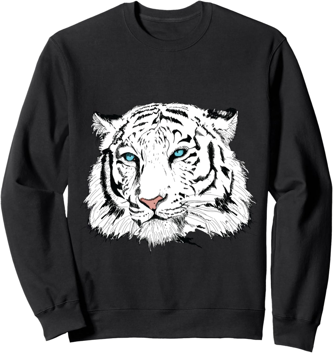 Eleganter Weisser Tiger Kopf T-Shirt mit Blauen Augen Shirt Sweatshirt