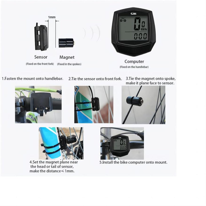 zalati Fahrradcomputer Tacho Stoppuhr LCD Display Kabelgebundener Sensor Anschluss mit Magnet Indukt