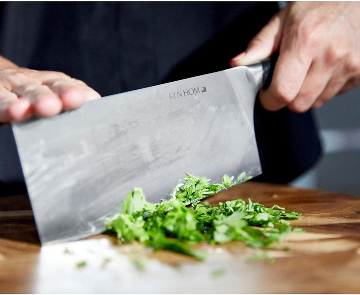 Ken Hom grosser Wok 27 cm Induktion Antihaft aus Karbonstahl mit Phenolharz-Griff - Set inkl. Hackme