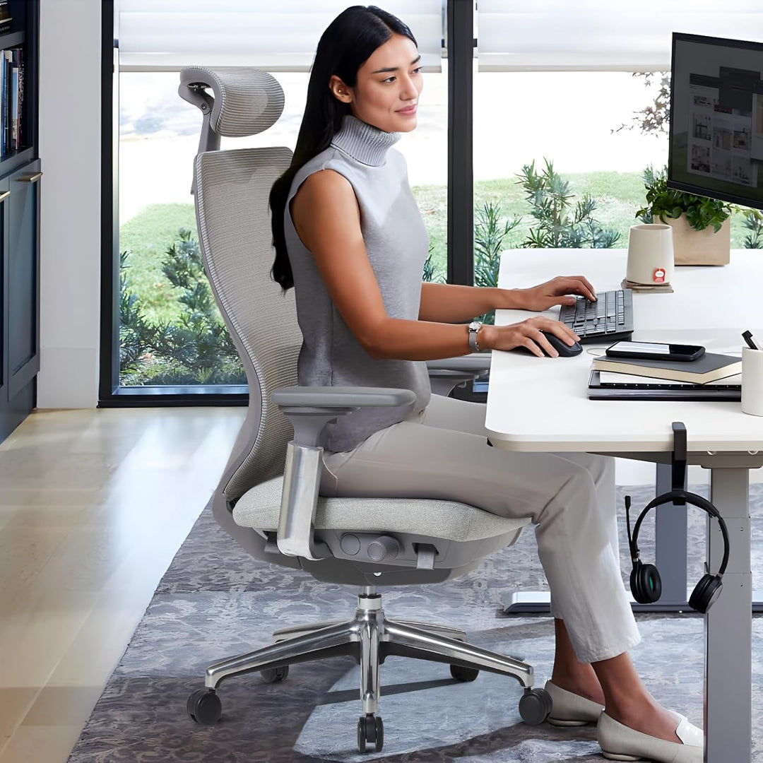 COLAMY XK Atlas Ergonomischer Netz-Bürostuhl, Chefsessel mit hoher Rückenlehne, Verstellbarer Kopfst