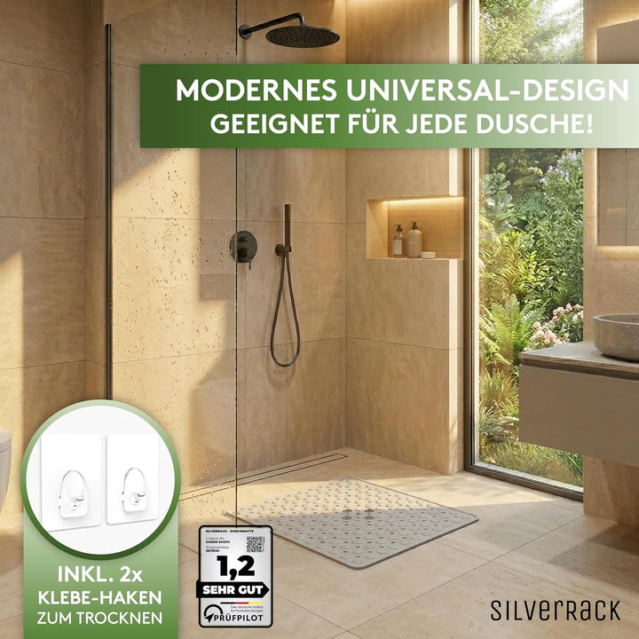 Duschmatte rutschfest 53x53 cm (Grau) - Antirutschmatte für Kinder - Badematte, maschinenwaschbar un