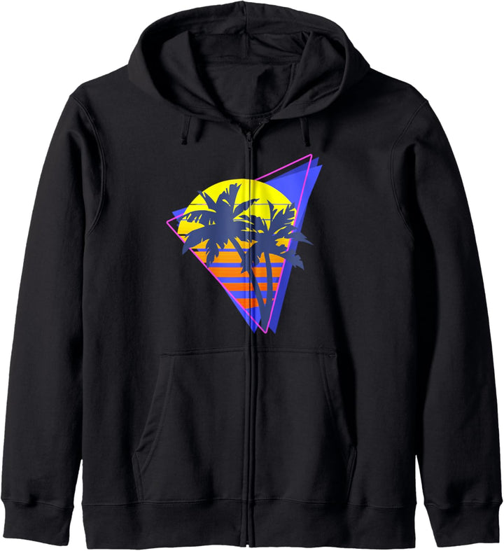 Synthwave Retrowave Sunset mit Palmen 80er Jahre Design Kapuzenjacke