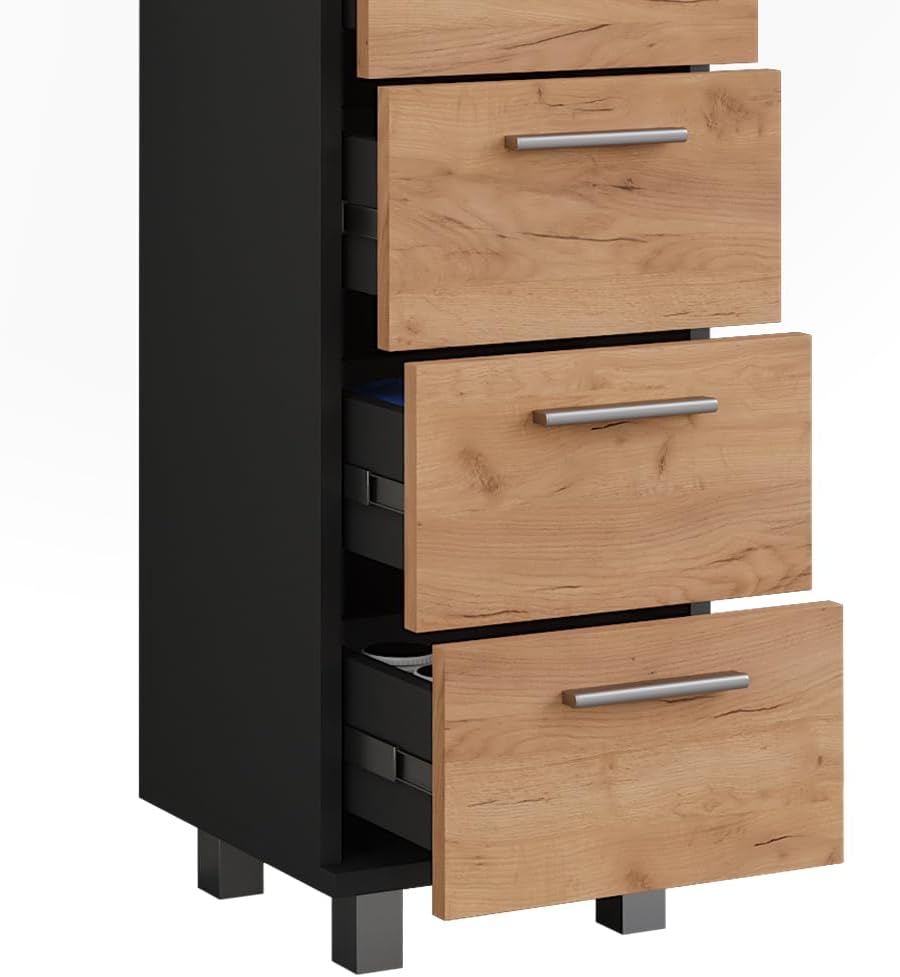Vicco Midischrank Ilias, Anthrazit/Goldkraft Eiche, 30.2 x 95 cm | zur Wandmontage geeignet und komb