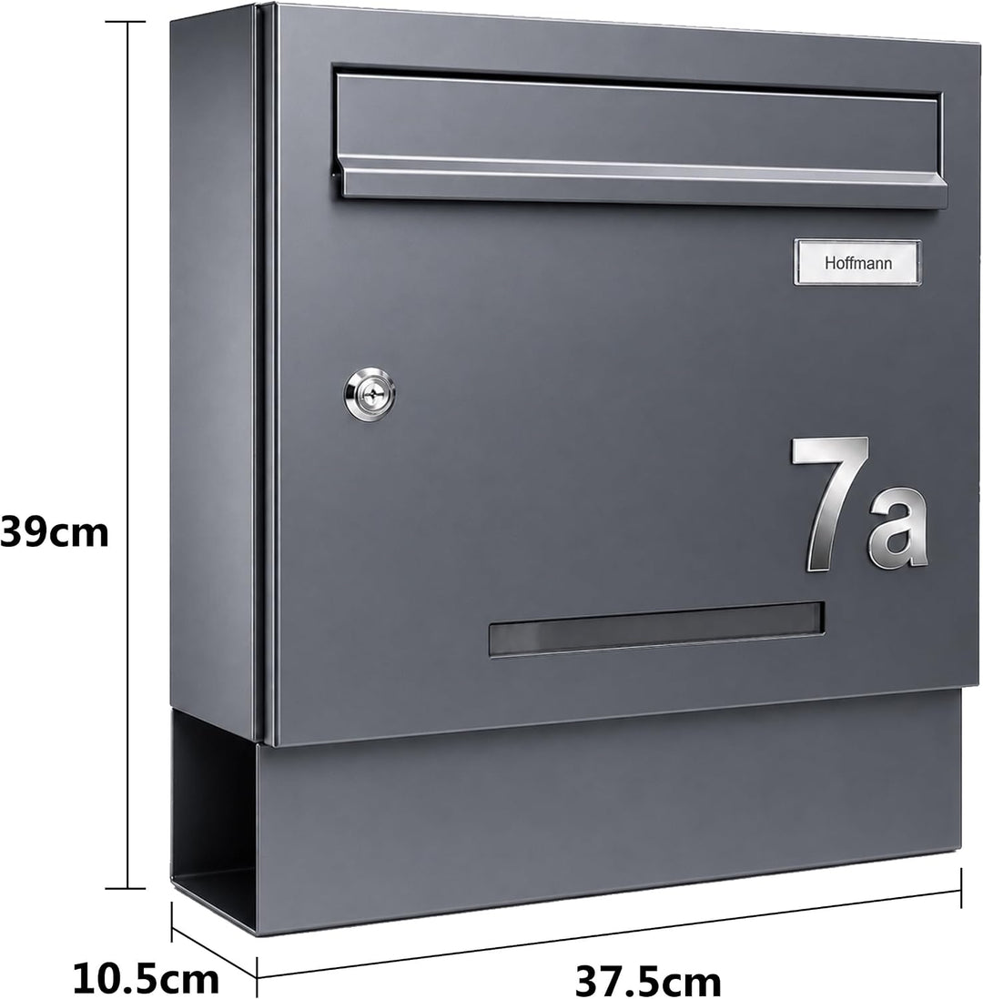 Zedelmaier Briefkasten mit Zeitungsfach Anthrazit Personalisierter - XXL Wandbriefkasten RAL 7016 mi