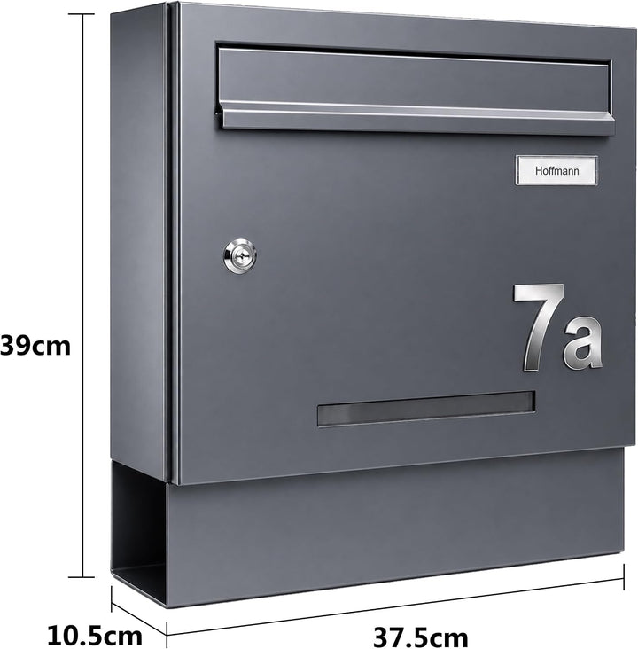 Zedelmaier Briefkasten mit Zeitungsfach Anthrazit Personalisierter - XXL Wandbriefkasten RAL 7016 mi