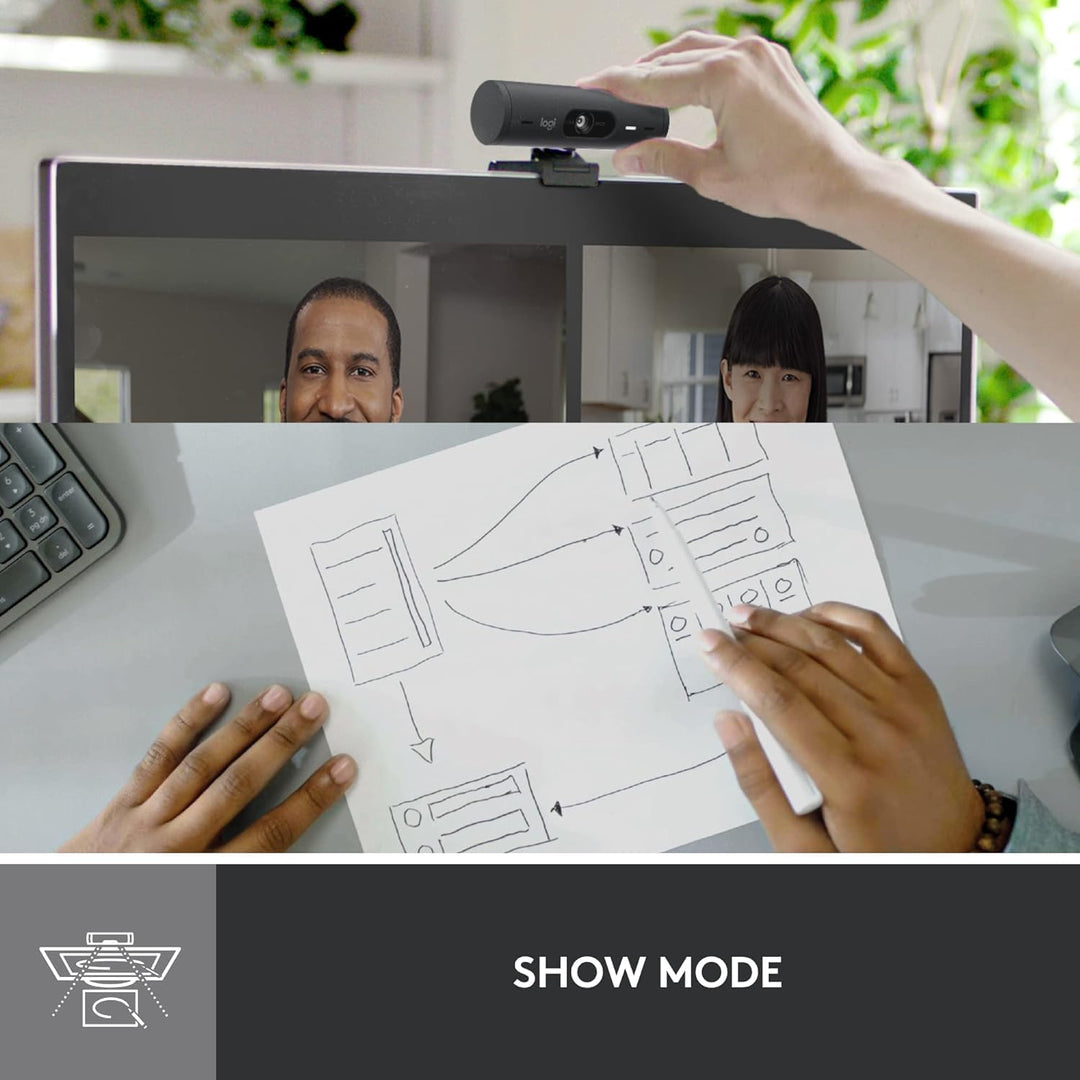 Logitech Brio 500 Full HD Webcam mit automatischer Lichtkorrektur, Show-Modus, Dual-Rauschunterdrück
