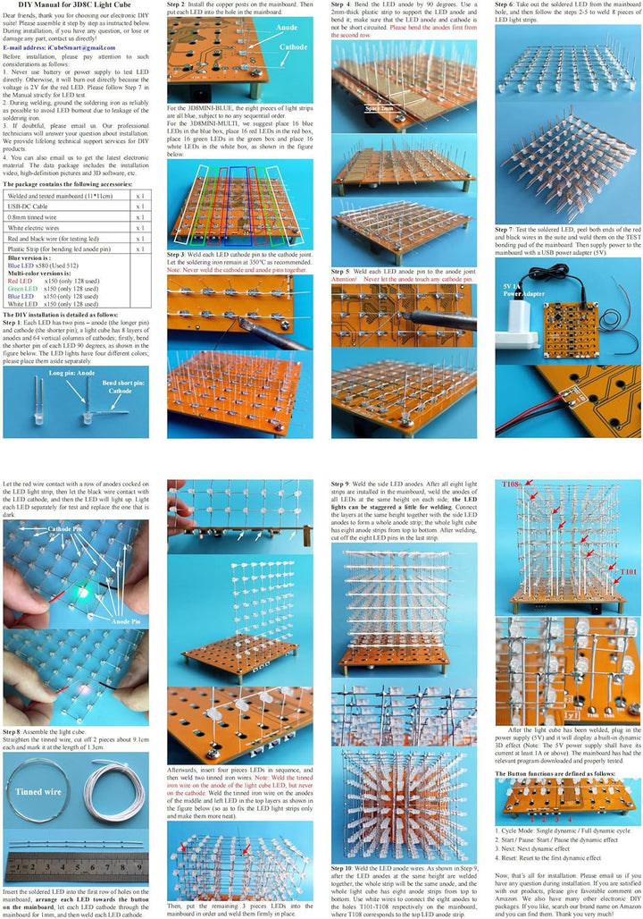 Mini-3D-LED-Würfel, DIY-Elektronik-Set, Löt-Projekt-Kit (3D8MINI-MULTI-KIT), 3d8mini-multi-kit