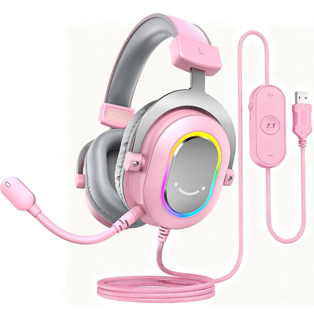 FIFINE Gaming Headset mit Mikrofon, Over Ear Kopfhörer mit Kabel, USB Headset für PC PS4 PS5, RGB He