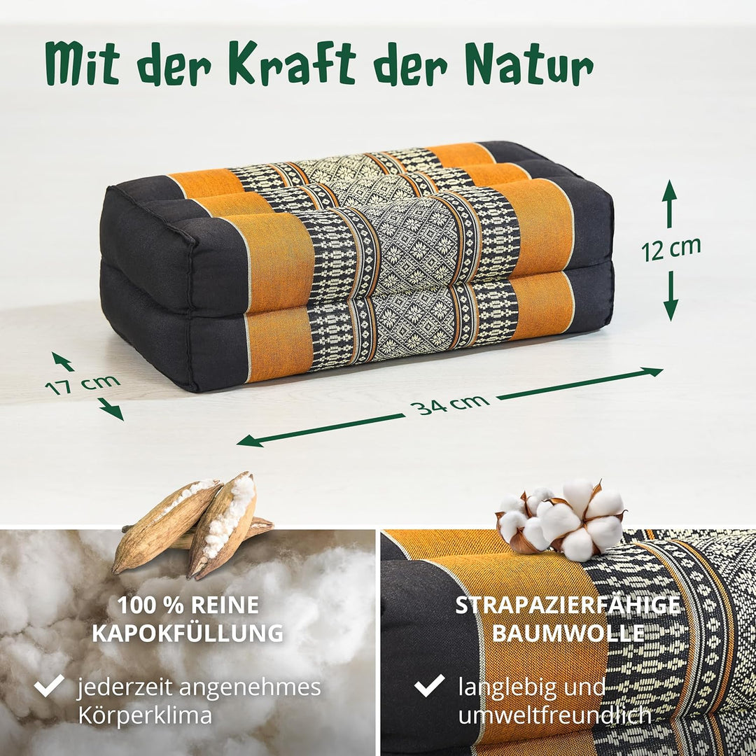 livasia Block Yogakissen eckig - 17x34x12cm - Meditationskissen mit Kapok, Stützkissen Bolster recht