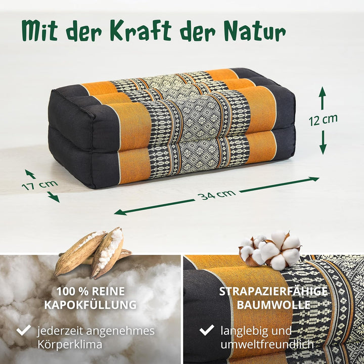 livasia Block Yogakissen eckig - 17x34x12cm - Meditationskissen mit Kapok, Stützkissen Bolster recht