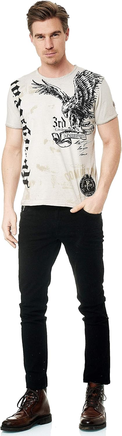 Rusty Neal Herren T-Shirt Rundhals USA Adler Tee Shirt Kurzarm Regular Fit Stretch 100% Baumwolle S