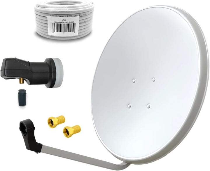 ARLI 60cm HD Sat Anlage Single LNB + 10m Koaxialkabel 135dB + 2 F-Stecker Digital 1 Teilnehmer Anten