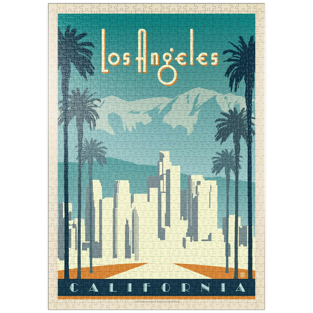 Los Angeles Skyline, Vintage Poster - Premium 1000 Teile Puzzle - MyPuzzle Sonderkollektion von Ande