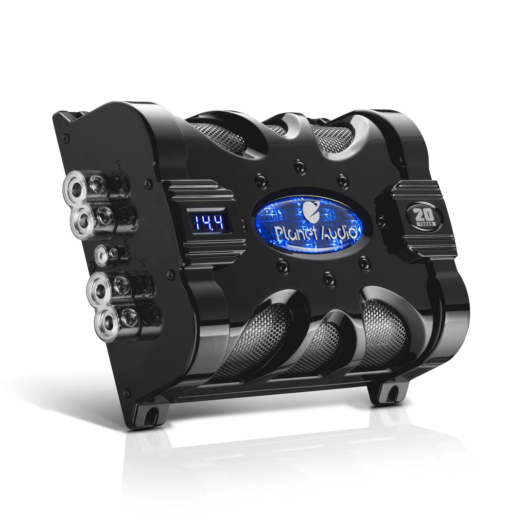 Planet Audio PC20F Auto-Kondensator – 20 Farad, Energiespeicher, Bassverstärkung von Stereo, Warntön