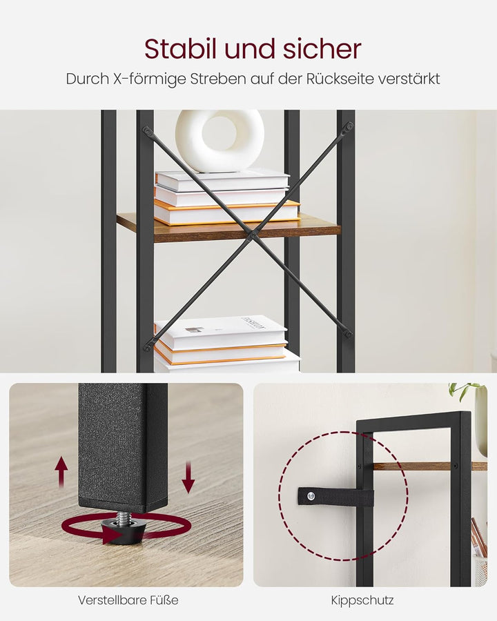 VASAGLE Regal, Bücherregal, Standregal, Aufbewahrungsregal mit 5 Ebenen, Industrie-Design, für Wohnz