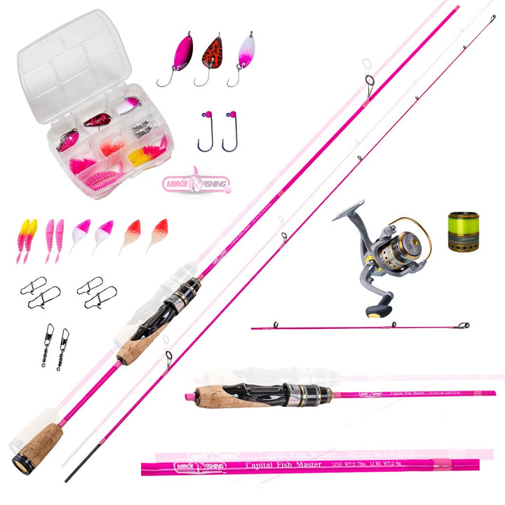 UL Forellenset Angelset Pink Edition. Sofort einsatzbereit ! 180cm UL Rute Girl Angelrolle Expert500