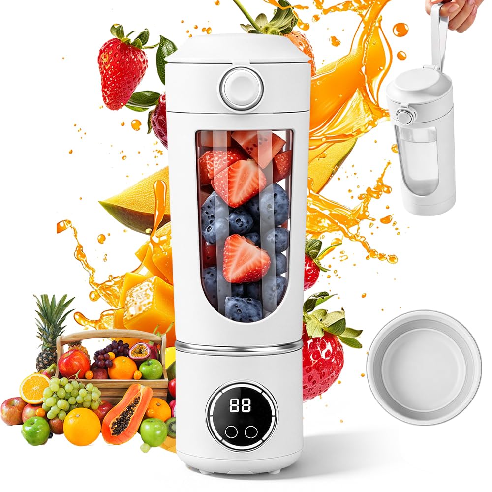 Tragbarer Mixer, 700ML Tragbarer Mixer Smoothie Maker To Go mit LED Display, 12 Klingen, Portable Bl