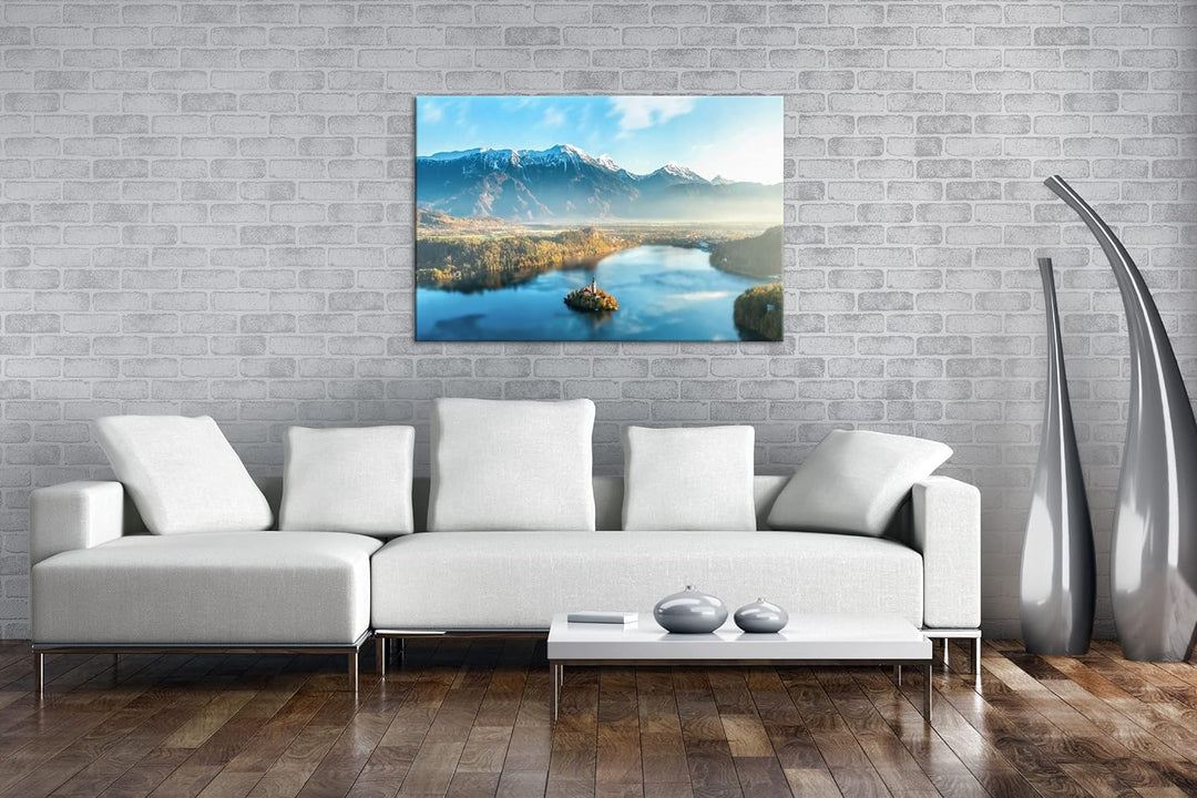 deyoli Bergsee in Slowenien Format: 100x70 als Leinwand, Motiv fertig gerahmt auf Echtholzrahmen, Ho