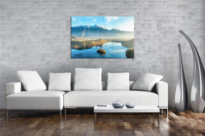 deyoli Bergsee in Slowenien Format: 100x70 als Leinwand, Motiv fertig gerahmt auf Echtholzrahmen, Ho