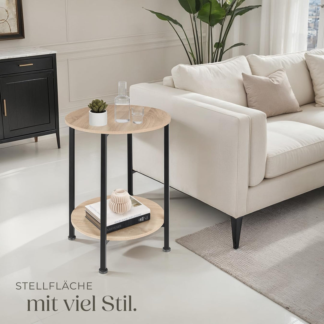 tectake Beistelltisch rund aus Holz und Metall, Industrie-Design, Couchtisch mit 2 Ablagen, für Wohn