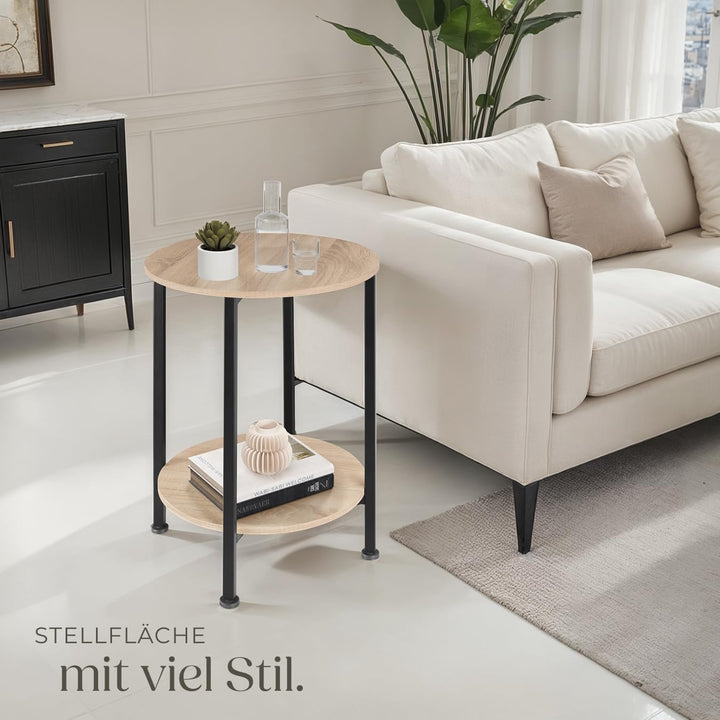 tectake Beistelltisch rund aus Holz und Metall, Industrie-Design, Couchtisch mit 2 Ablagen, für Wohn