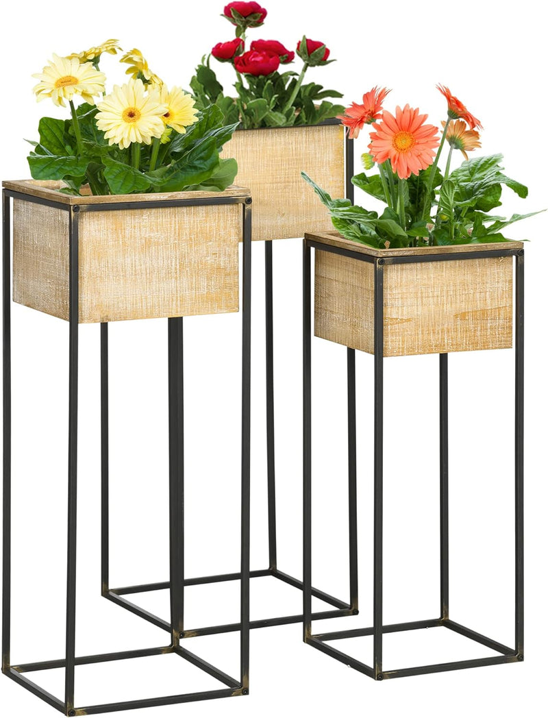 Outsunny 3er-Set Pflanzenständer, Quadratischer Pflanzenhocker für Künstliche Blumen, Blumenkästen m