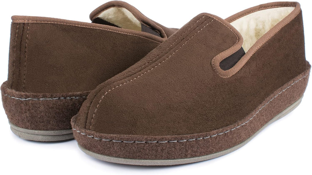 SCHAWOS Herren Filz Hausschuh 6070 warm gefüttert Schurwolle 45 EU Braun, 45 EU Braun