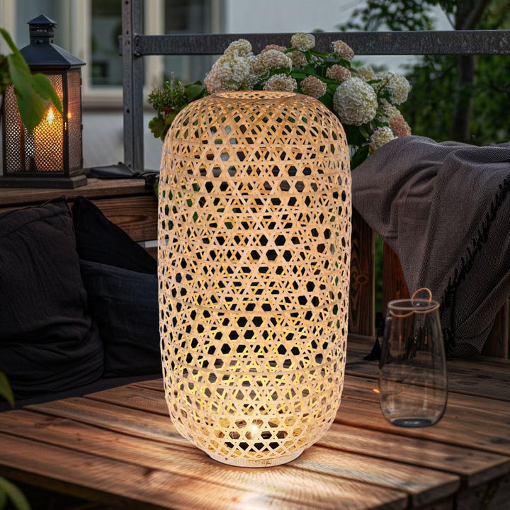 GLOBO Solarleuchte Korbgeflecht Stehleuchte Bambus Aussenlampe Solarlaterne, hinstellen aufhängen, L