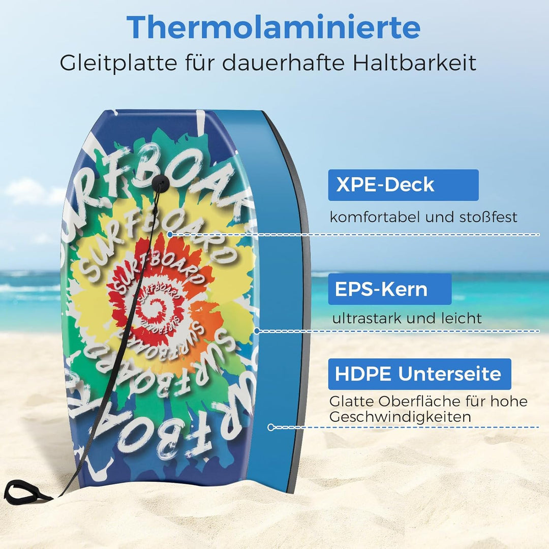 COSTWAY Bodyboard für Kinder, Surfbrett mit EPS-Kern, XPE-Deck, HDPE-Unterseite & Handgelenkschlaufe