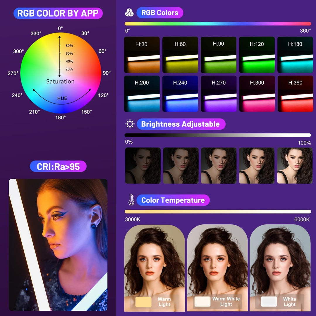 LUXCEO P120 RGB Videoleuchte Lichtstab1350 Lumen, 3000K-5750K LED Handheld Fotografie Licht,APP-Steu