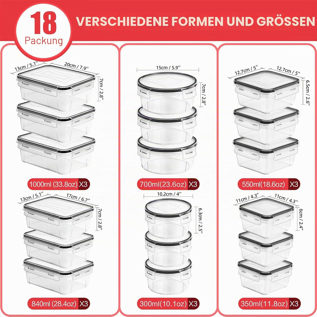 Skroam 36 Stück Frischhaltedosen mit Deckel (18 luftdichte Küchenbehälter & 18 Deckel), Kunststoff,