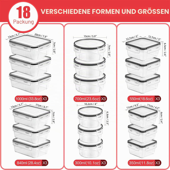 Skroam 36 Stück Frischhaltedosen mit Deckel (18 luftdichte Küchenbehälter & 18 Deckel), Kunststoff,