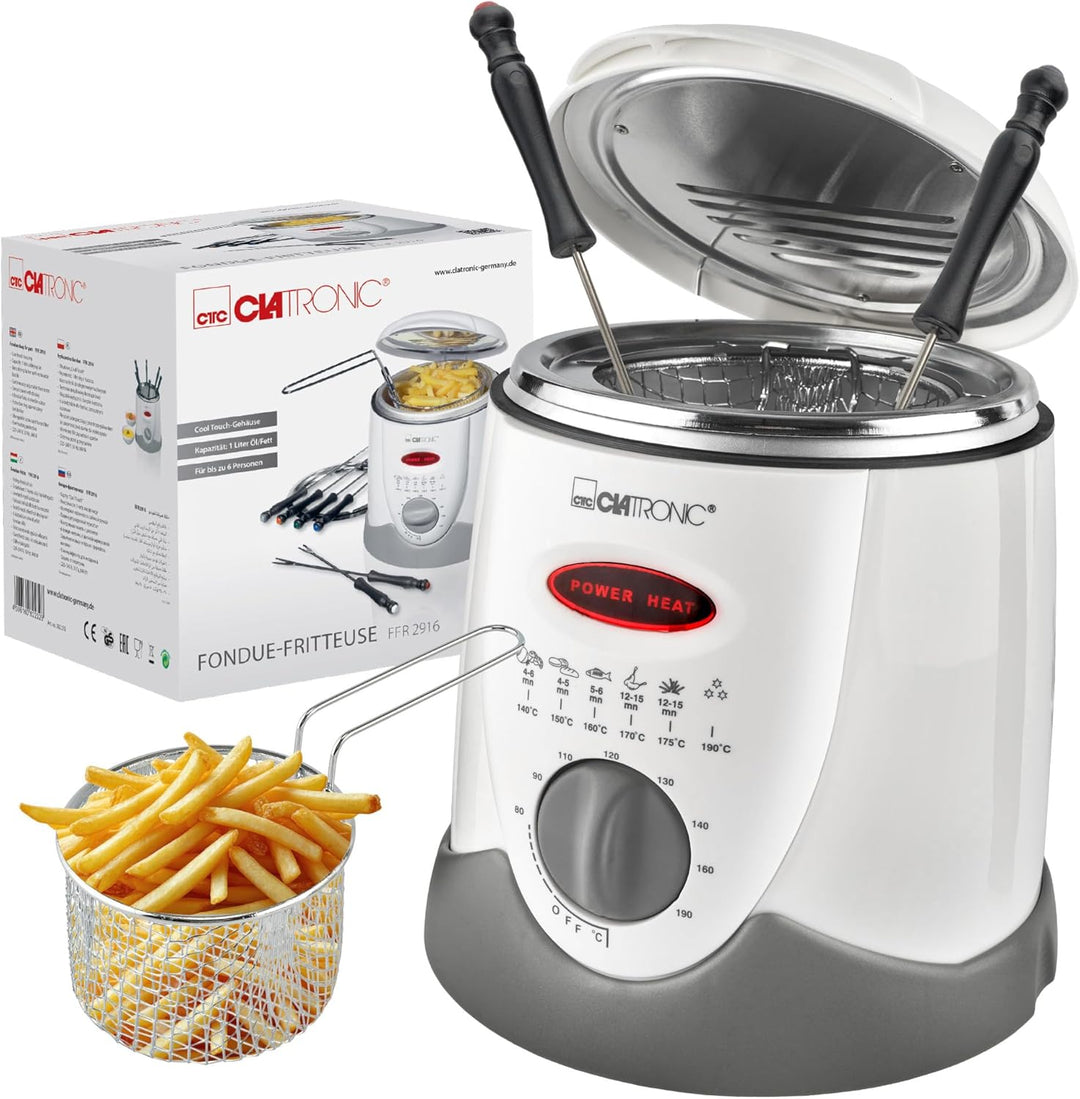 Clatronic Fondue-Fritteuse FFR 2916, 2in1 Benutzung, Bedienfeld mit Kontrolldisplay, 6 Fonduegabeln,