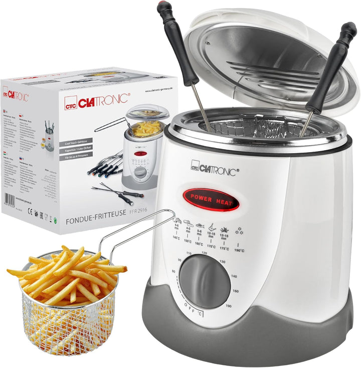 Clatronic Fondue-Fritteuse FFR 2916, 2in1 Benutzung, Bedienfeld mit Kontrolldisplay, 6 Fonduegabeln,
