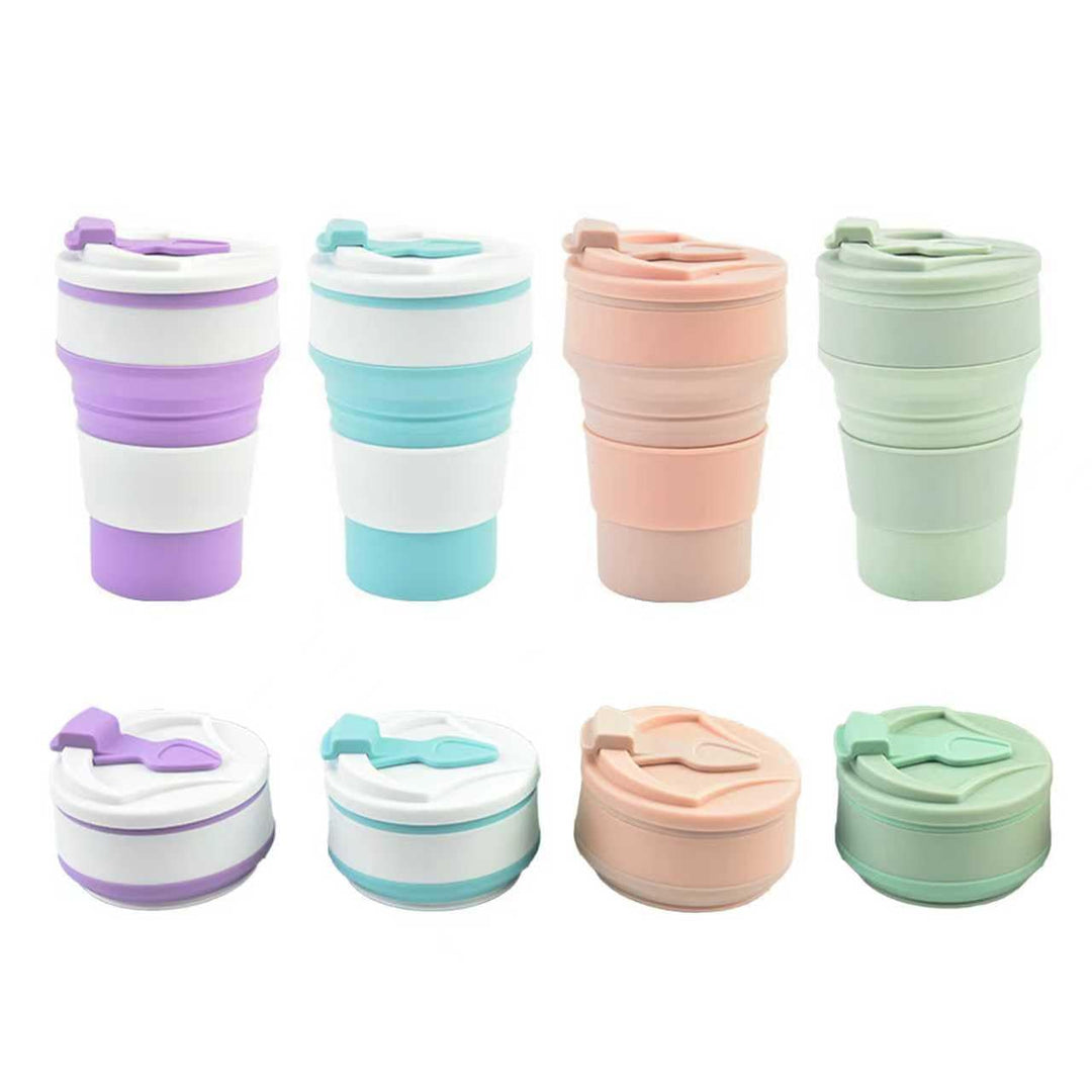 Faltbarer Reisebecher, Silikon, mit Deckel, 350ml, 4 Stück | Wiederverwendbar, Für Camping, Für Wand